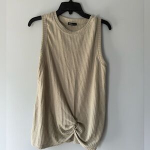 Miholl XL cream twist knot waffle knit tank top